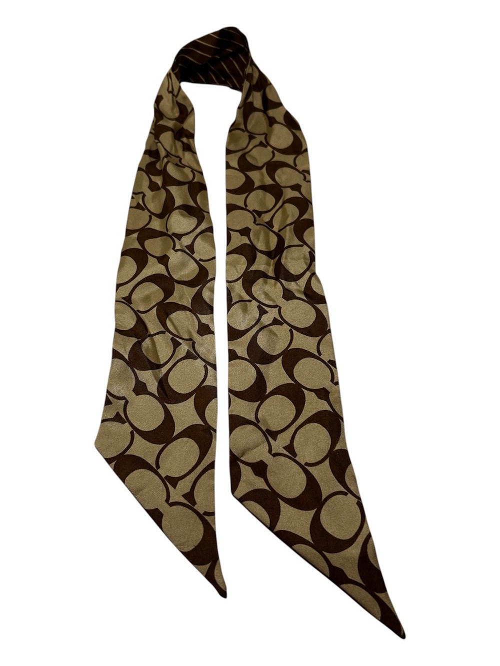 VTG Coach Silk Skinny Scarf Y2K Brown Logo Signature C for Neck Bag or Hair
